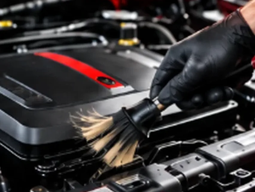 Čištění motorového prostoru štětcem